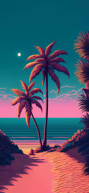 Tropical Coconut Beach Aesthetic Wallpaper