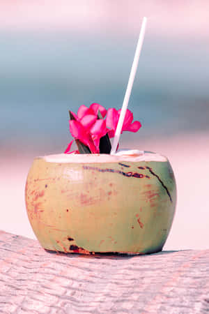 Tropical Coconut Drinkwith Flower Wallpaper