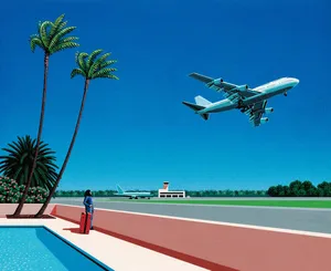 Tropical Escape Airport Artwork Wallpaper