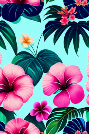 Tropical_ Hibiscus_ Pattern Wallpaper