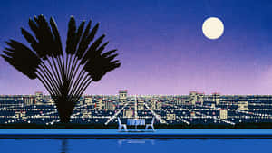 Tropical Night Cityscape Artwork Wallpaper