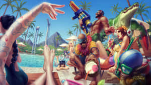 Tropical_ Pool_ Party_ Animated_ Characters Wallpaper