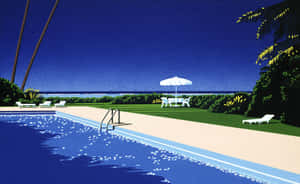 Tropical Poolside Serenity Hiroshi Nagai Wallpaper