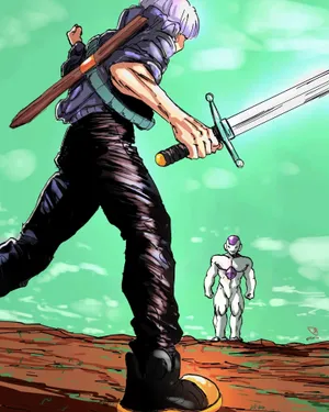 Trunks Standing Against Frieza Wallpaper