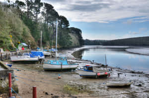 Truro River Fal Low Tide Boats Wallpaper