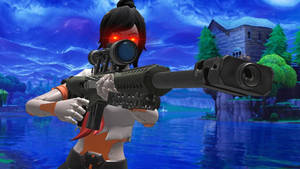 Tsuki Character In Fortnite Wielding High-caliber Rifle Wallpaper