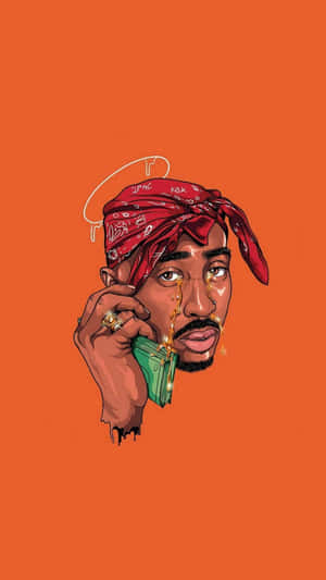 Tupac Illustration Orange Background Wallpaper