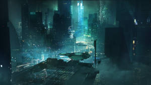 Turquoise Futuristic City Wallpaper