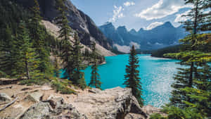 Turquoise Mountain Lake Serene Landscape Wallpaper