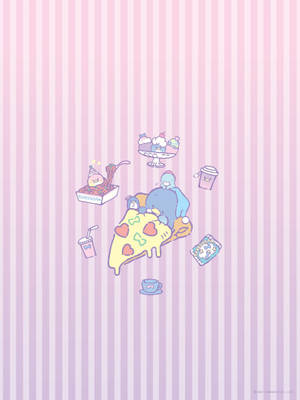 Tuxedo Sam Pink Pizza Bed Wallpaper