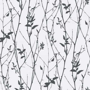 Twigs And Leaves Black And White Pattern Wallpaper