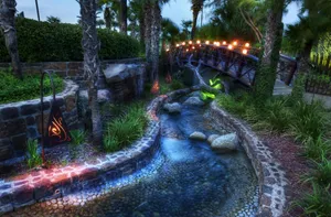 Twilight Bridge Garden Stream H D R Wallpaper