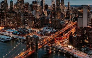 Twilight Cityscape Brooklyn Bridge Wallpaper