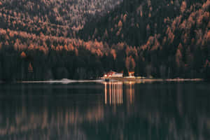 Twilight Lake House Reflection Wallpaper