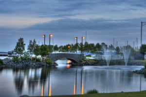 Twilight Marina Bridge Thunder Bay Wallpaper