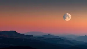 Twilight Moonrise Over Mountains Wallpaper