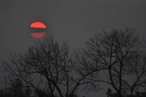 Twilight Red Sun Through Haze Wallpaper