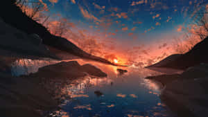 Twilight Reflection Anime Scenery Wallpaper