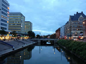 Twilight Reflections Malmo Sweden Wallpaper