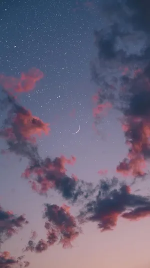 Twilight Sky Stars Crescent Moon Wallpaper