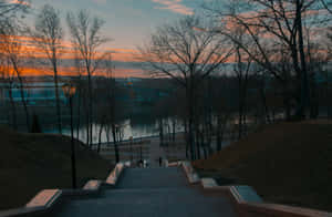 Twilight Stairs Park River View Wallpaper