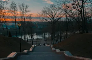 Twilight Stairs Park River View Wallpaper