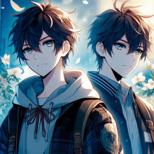 Twin Anime Boys Night Scene Wallpaper