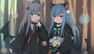 Twin_ Anime_ Demon_ Girls_with_ Cat_ Ears Wallpaper