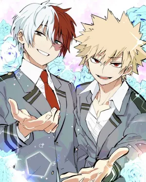 Two Anime Boys In School Uniforms With Flowers Wallpaper