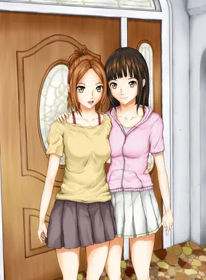 Two Anime Girls Friendly Pose Wallpaper