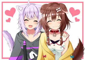 Two Anime Girls With Long Hair And Hearts Wallpaper