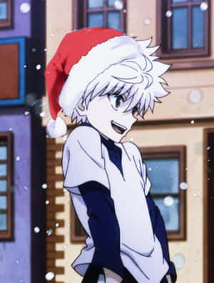 Two Boys Dressed Up As Santa And Elves In A Cozy Christmas Anime Scene. Wallpaper