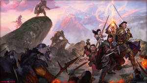 Two Brave Adventurers Take On A Fierce Monster In The Dangerous World Of Dungeons And Dragons. Wallpaper