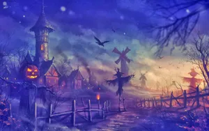 Two Colorful Scarecrows Greeting In A Field Wallpaper