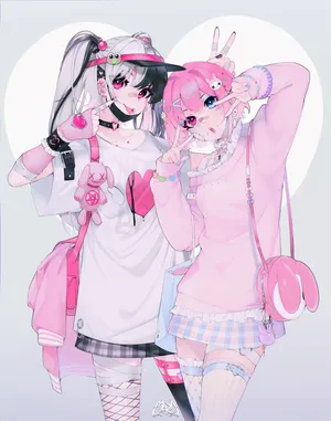 Two Cute Anime Girls Harajuku Style Wallpaper