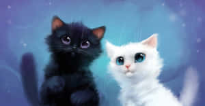 Two Cute Kittens Digital Painting Wallpaper