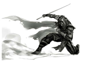 Two Fearsome Samurai Warriors Engaged In A Black And White Duel Wallpaper