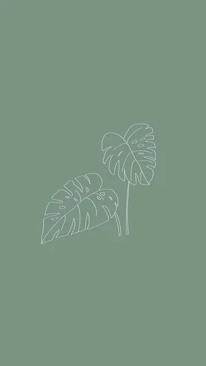 Two Large Cute Sage Green Leaves Wallpaper