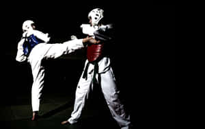 Two Martial Artists Training In Their Traditional White Uniforms Wallpaper