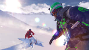 Two People Skiing In Steep Mountain Wallpaper