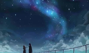 Two People Standing On A Bridge Looking At The Stars Wallpaper