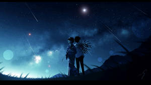 Two People Standing Under The Stars Wallpaper