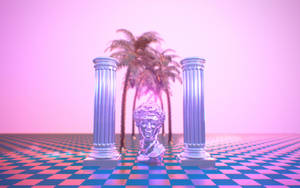 Two Pillars And Trees Vaporwave Desktop Wallpaper