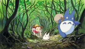 Two Siblings Explore A Magical Forest Wallpaper