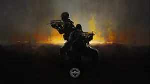Two Soldiers With Guns In The Background Wallpaper