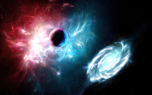 Two Stars In Space With A Blue And Red Star Wallpaper