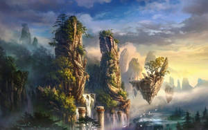 Two Towering Pillars Of Floating Island Wallpaper