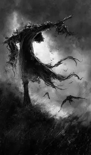 Two Trail Scarecrows Standing Watch Wallpaper