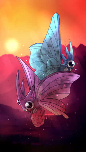 Two Venomoth Flying In The Sunset Sky Wallpaper