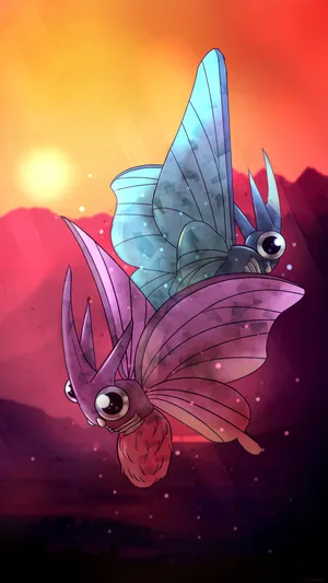 Two Venomoth Flying In The Sunset Sky Wallpaper